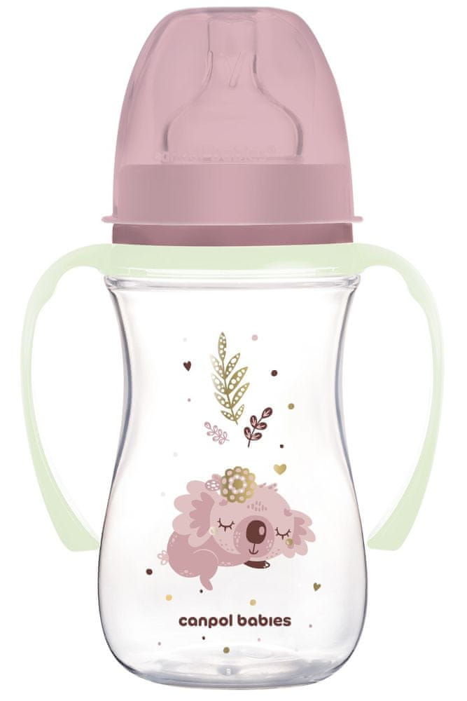 Canpol babies Antikoliková fľaša EasyStart so svietiacimi úchytmi SLEEPY KOALA 240ml ružová